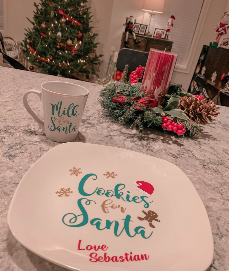 Personalized gifts from Iced Coffee & Crafts on Instagram. Personalized cookies for santa plate and mug are perfect for gifting. Support small businesses this holiday season | Kat Viana