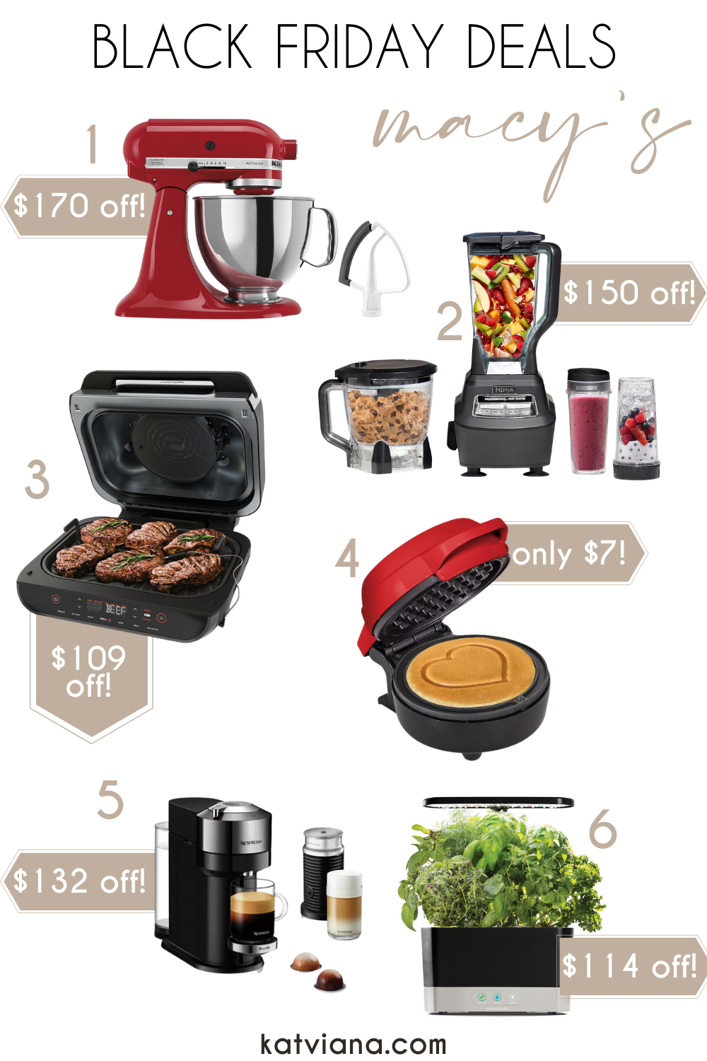 The best Black Friday deals from Macy's: $170 off KitchenAid stand mixer, $150 off Ninja blender and food processor, $132 off Nespresso machines and mini waffle makers for only $7! | Kat Viana